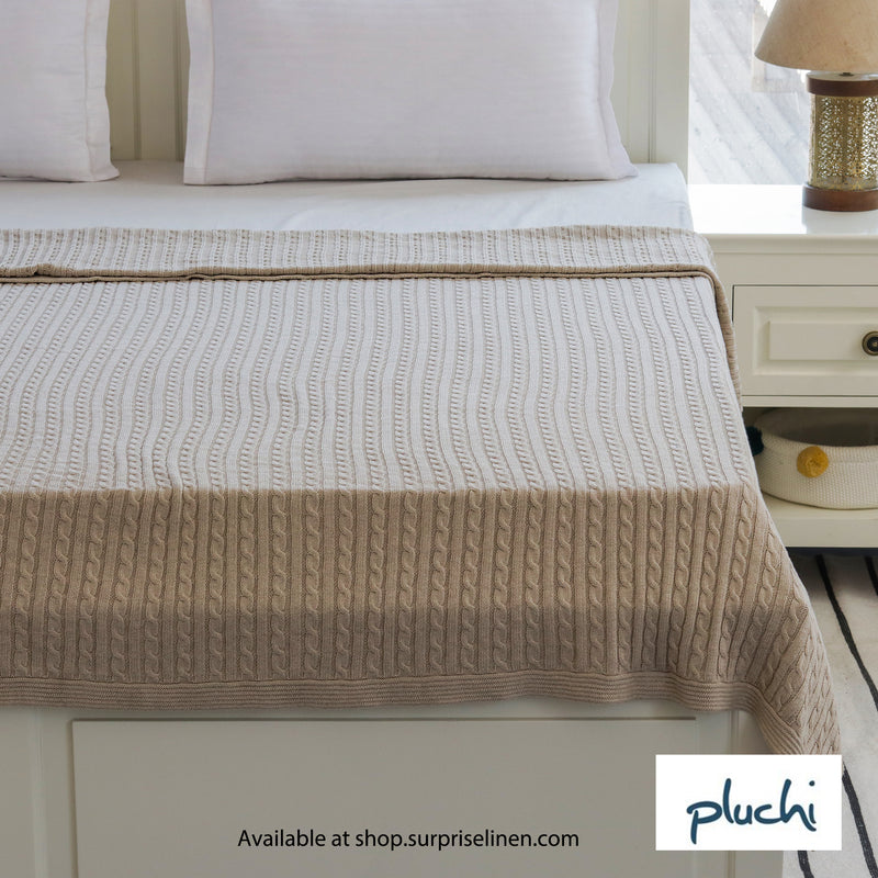 Pluchi - Cable Knit 100% Cotton Knitted AC Blanket For Round The Year Use (Beige)