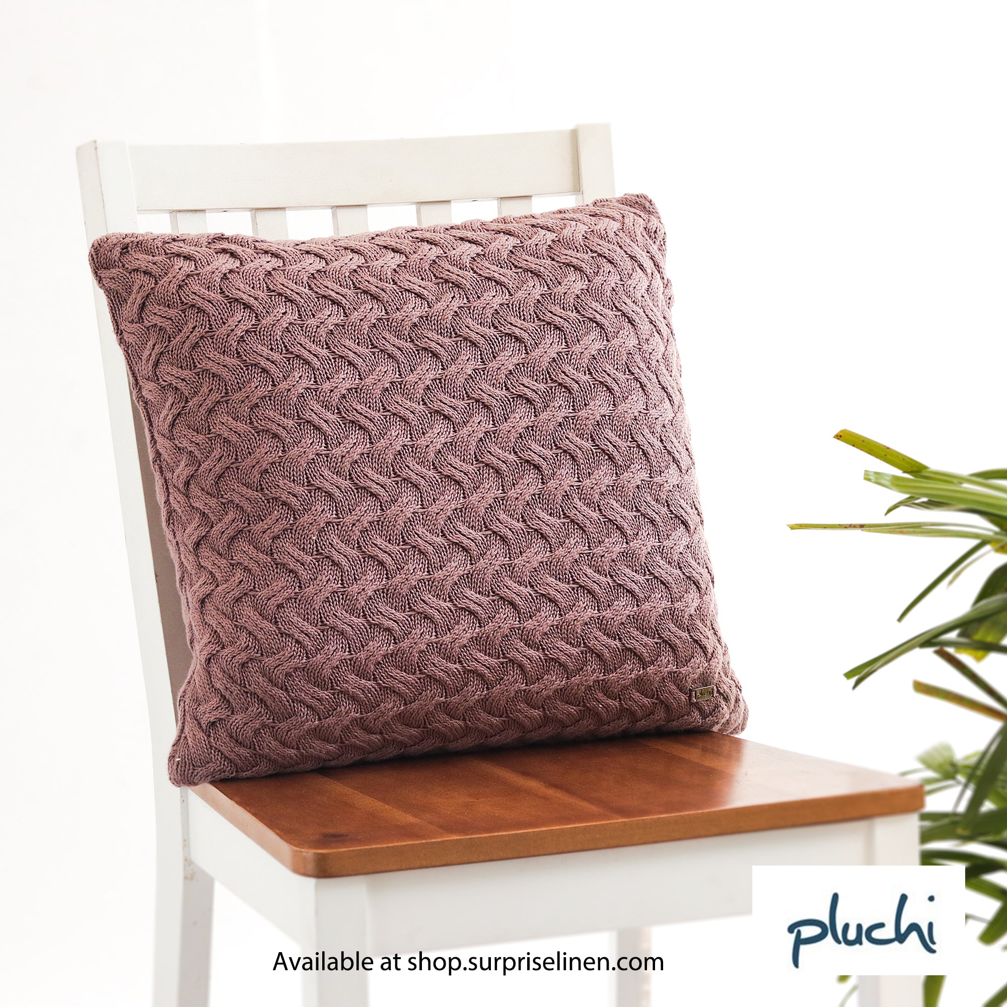 Pluchi - Criss Cross Cotton Knitted Cushion Cover (Pewter)