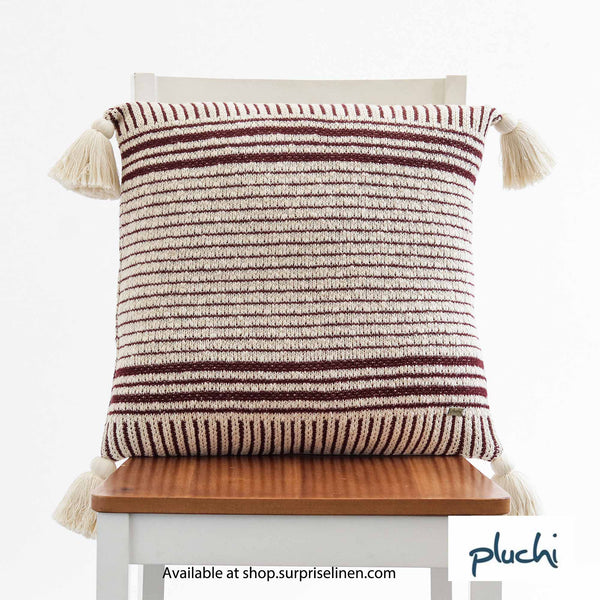 Pluchi - Stripe Square Cotton Knitted Cushion Cover (Maroon)