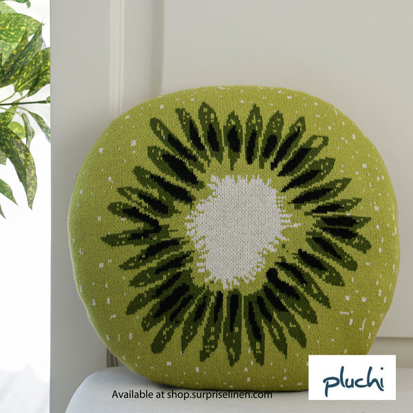 Pluchi - Kiwi Cotton Knitted Shaped Cushion (Jade Green & Khaki)