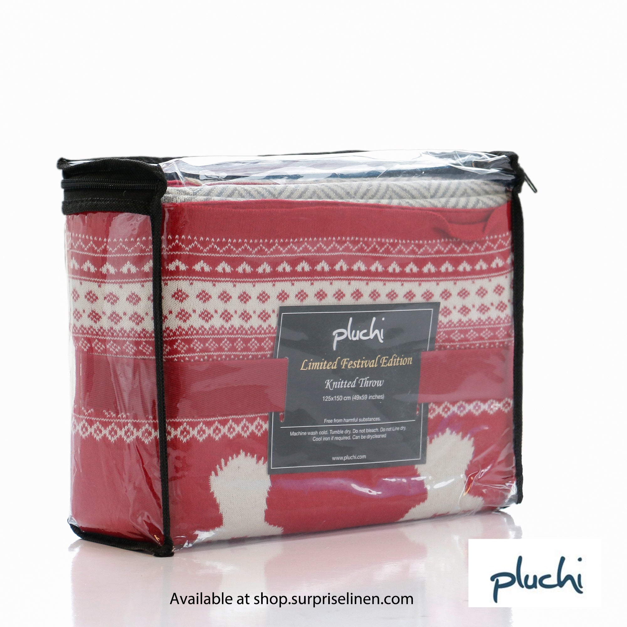 Pluchi - Cotton Knitted All Season AC Throw Blanket (Red & Grey)