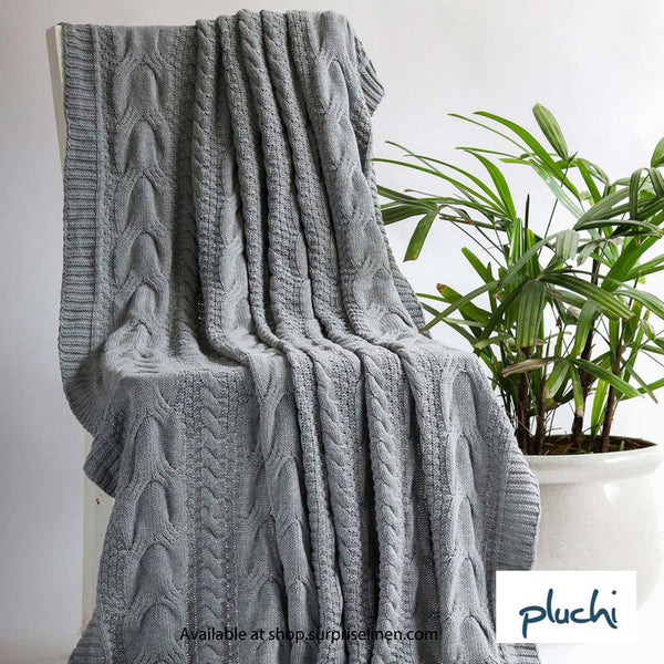 Pluchi - Classical  throw Cotton Knitted Throw /Blanket  for Round the Year Use (Grey)