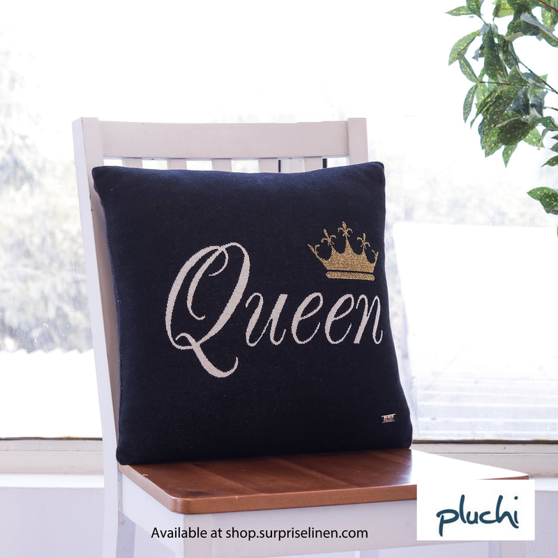 Pluchi - King Queen Cotton Knitted Cushion Cover Set Of 2 (Black Color)