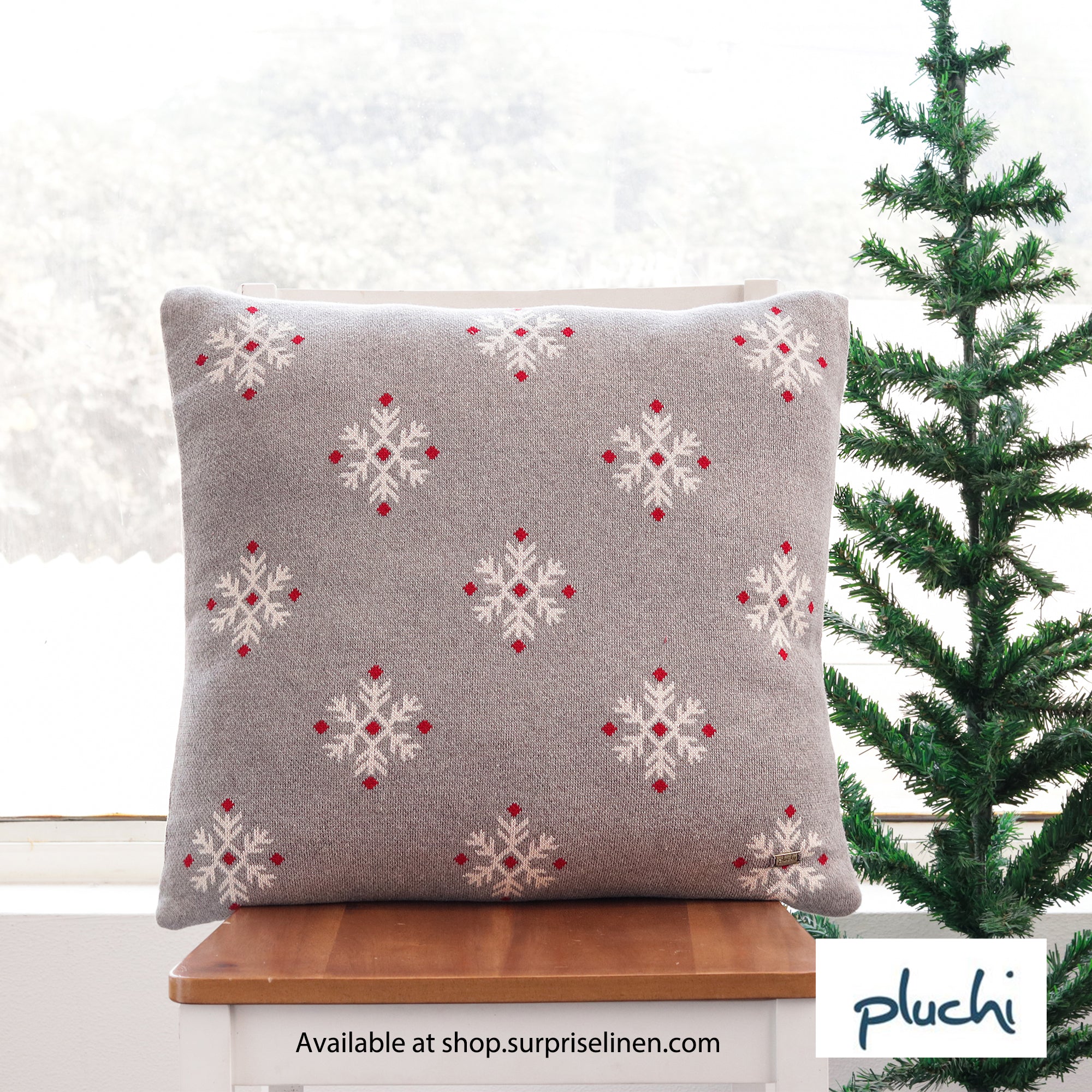 Pluchi - Noellaa Cotton Knitted Decorative Cushion Cover (Light Grey)