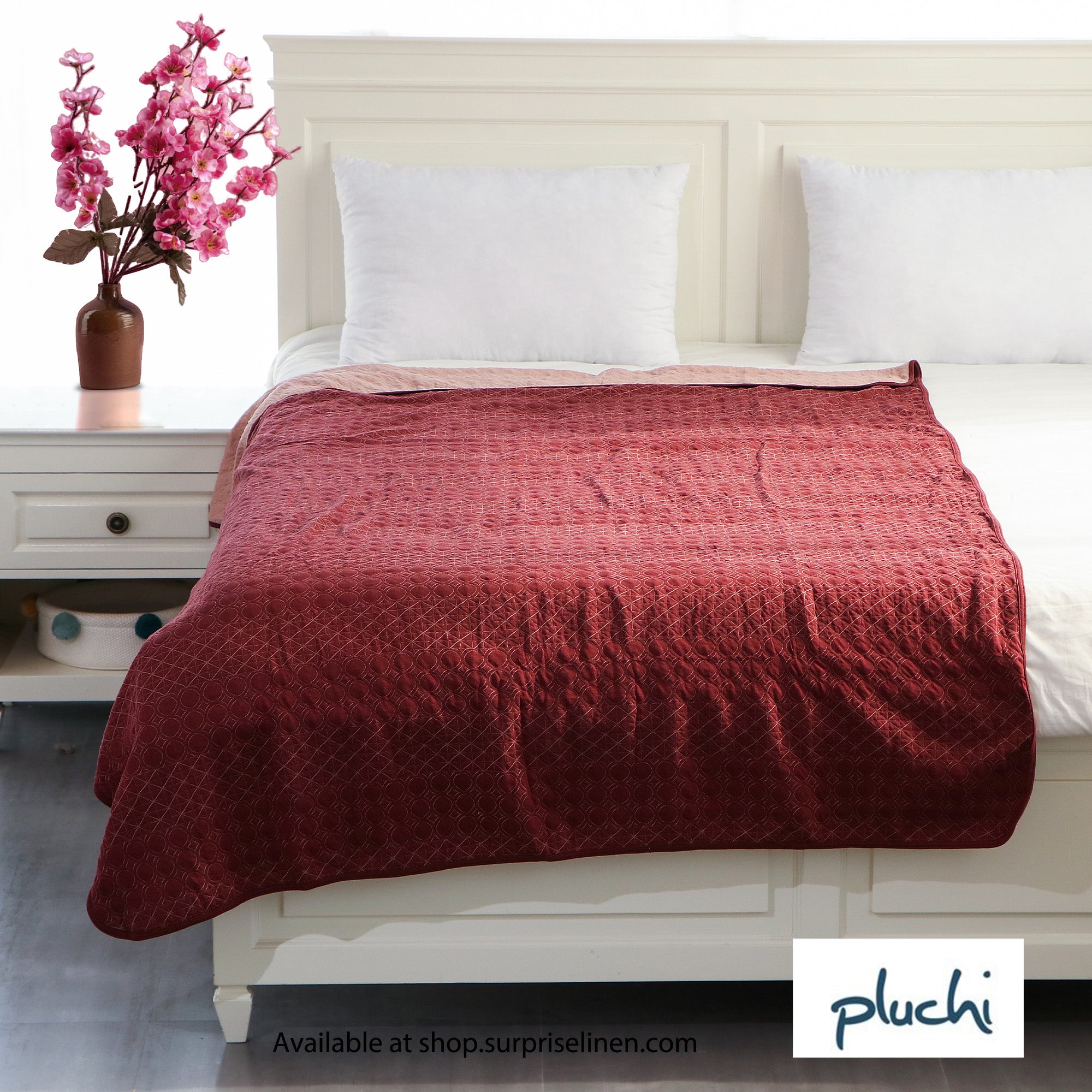 Pluchi - Lucien Cotton Knitted Single Bed Dohar / Quilt (Maroon)