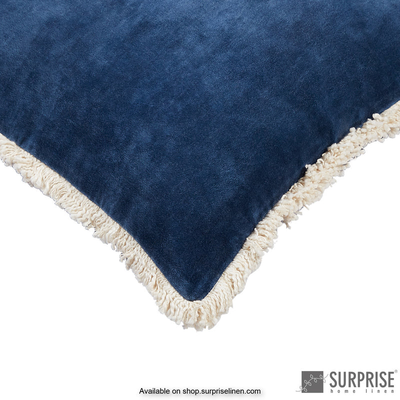 Surprise Home - Velvet Trim Cushion Cover (Navy Blue)