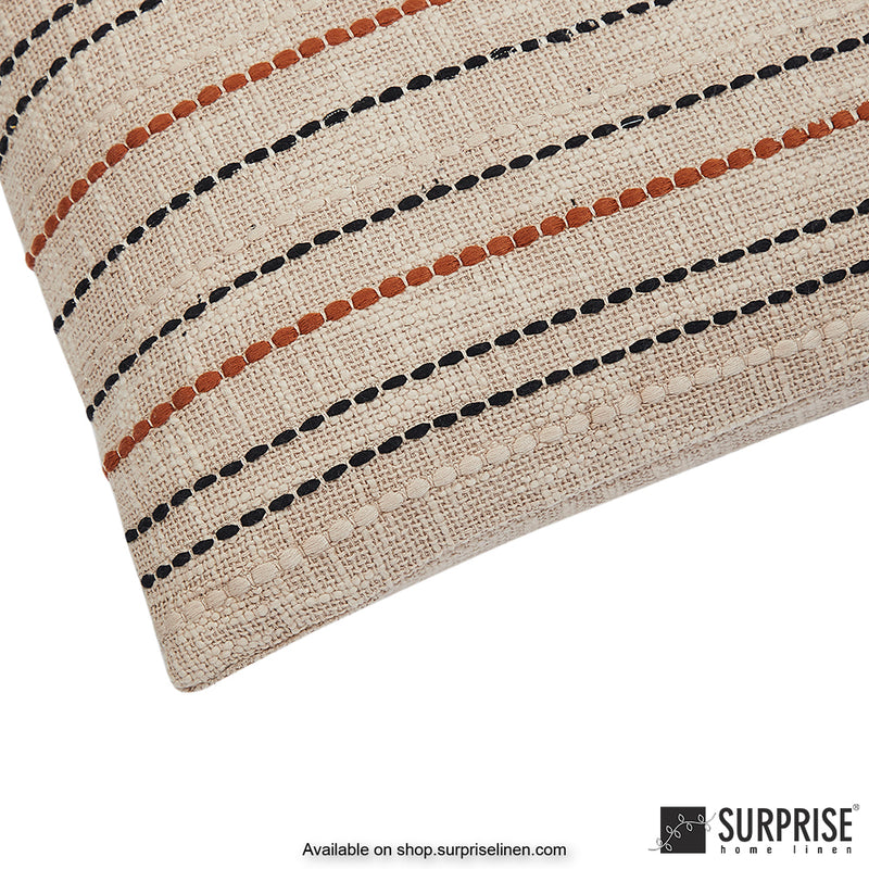 Surprise Home - Jute lines 40 x 40 cms Designer Cushion Cover (Cream)