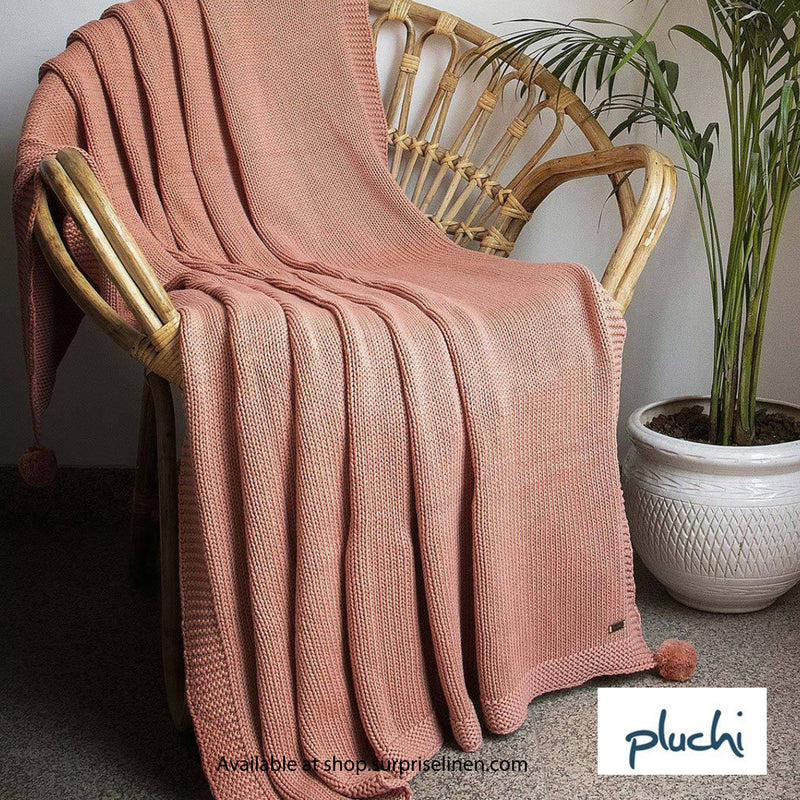 Pluchi - Jersey Chunky Knit Cotton Knitted Throw /Blanket  For Round The Year Use (Dusty Coral)