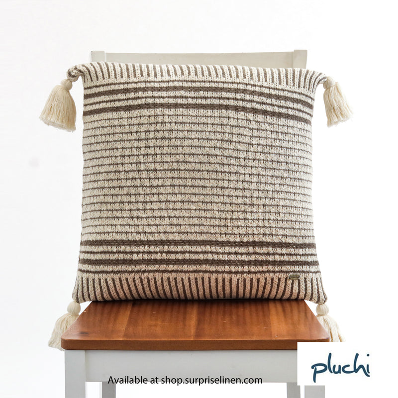 Pluchi - Stripe Square Cotton Knitted Cushion Cover (Warm Grey)