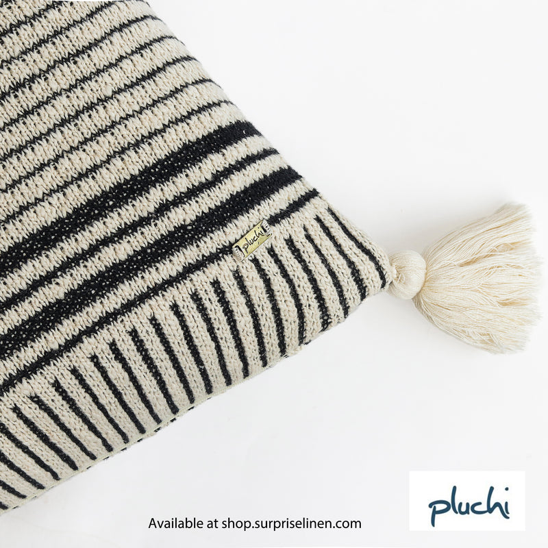 Pluchi - Stripe Square Cotton Knitted Cushion Cover (Black)