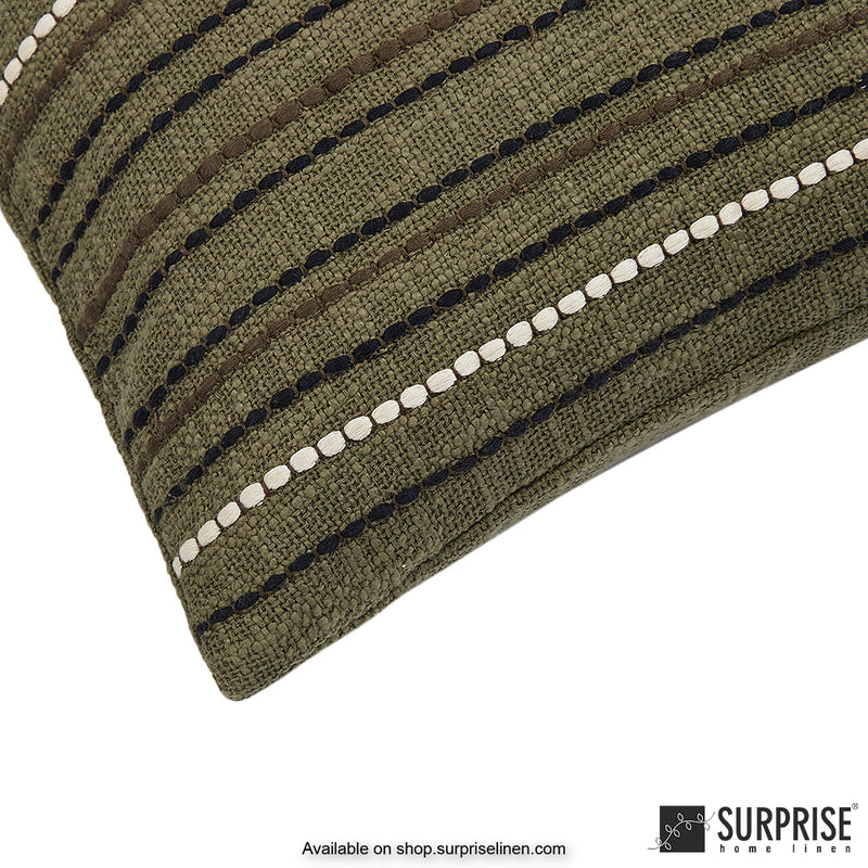 Surprise Home - Jute lines 40 x 40 cms Designer Cushion Cover (Green)