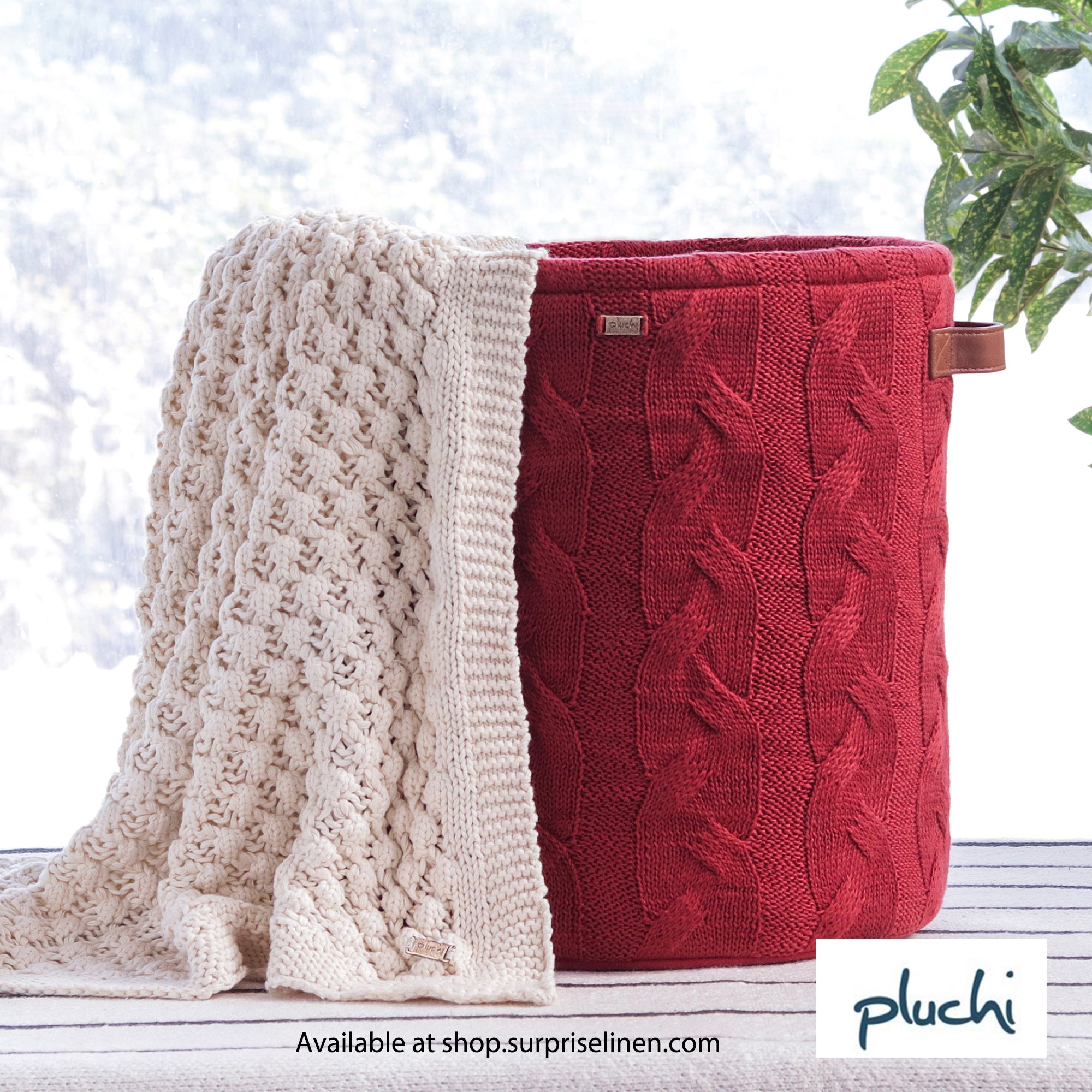 Pluchi - Popcorn Cotton Knitted Storage Basket (Marsala)