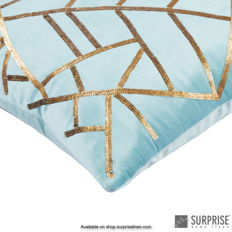 Surprise Home - Sequined Grid Cushion Cover (Aqua Blue)