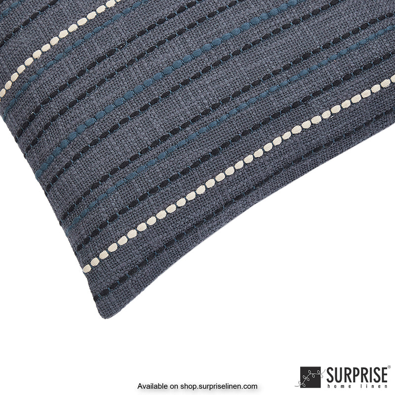 Surprise Home - Jute lines 40 x 40 cms Designer Cushion Cover (Blue)