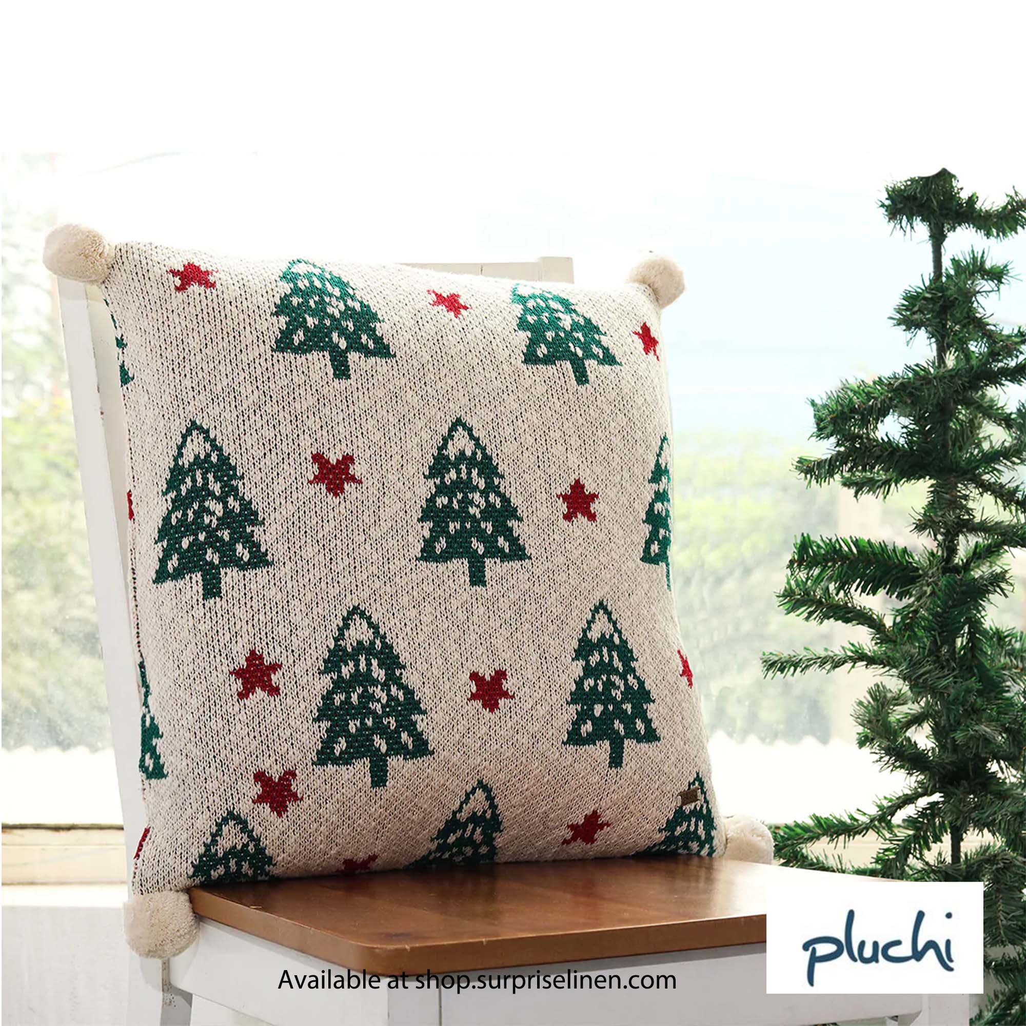 Pluchi - X-mas Tree & Star Cushion Cover (Green & Red)