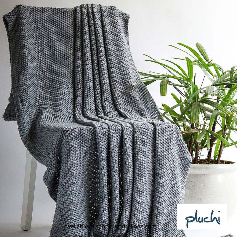 Pluchi - Seed Stitch Chunky Knit Cotton Knitted Throw /Blanket  for Round the Year Use (Light Grey)