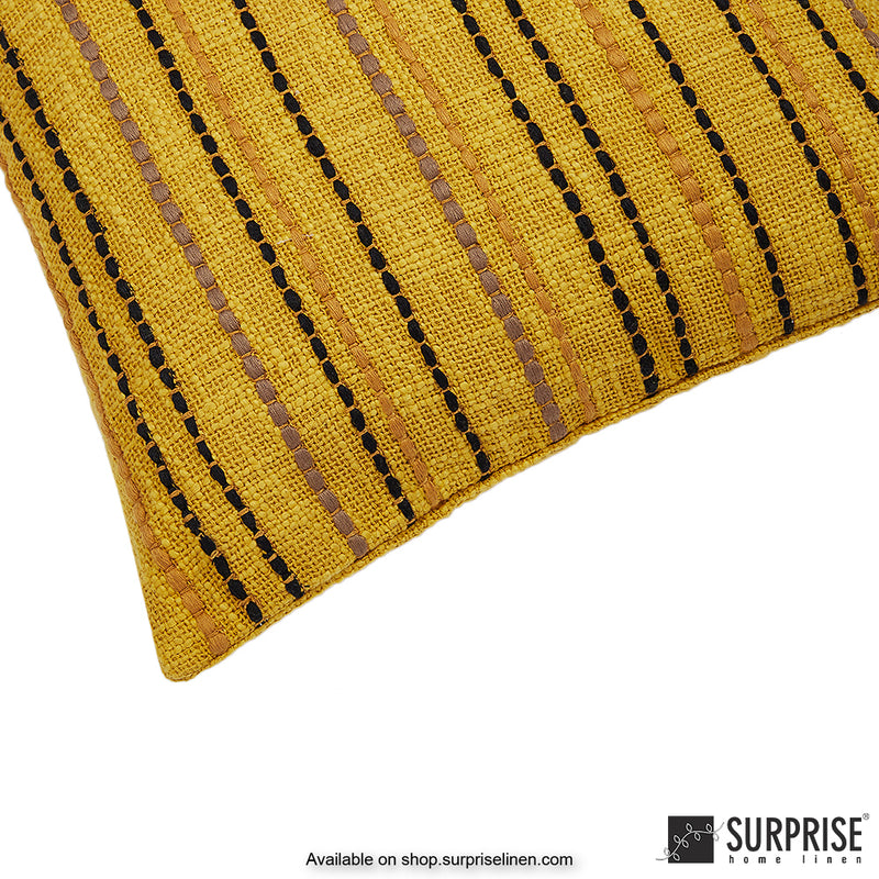 Surprise Home - Jute lines 40 x 40 cms Designer Cushion Cover (Yellow)