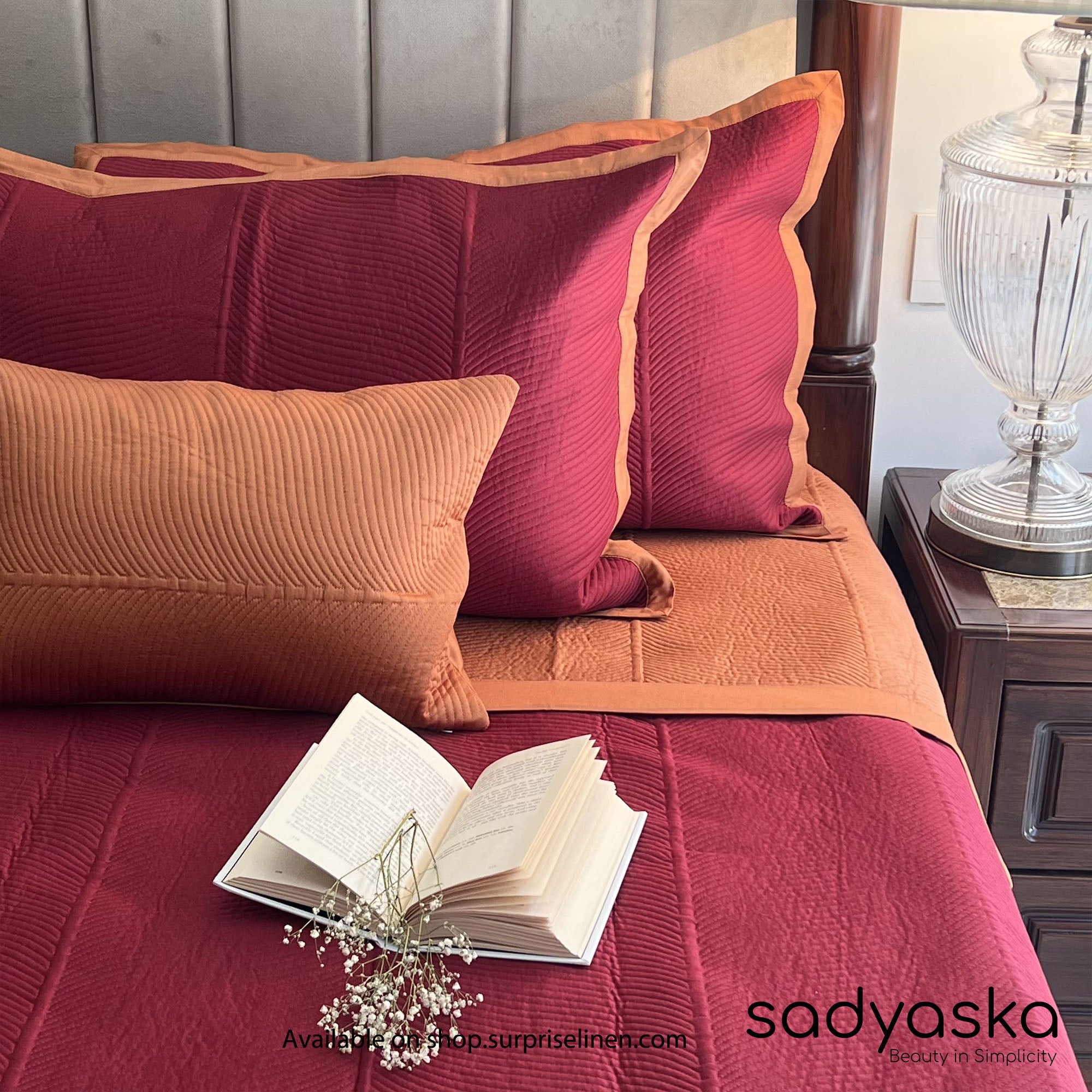 Sadyaska - Connoisseurs Collection Rosette Bedcover Set (Maroon)