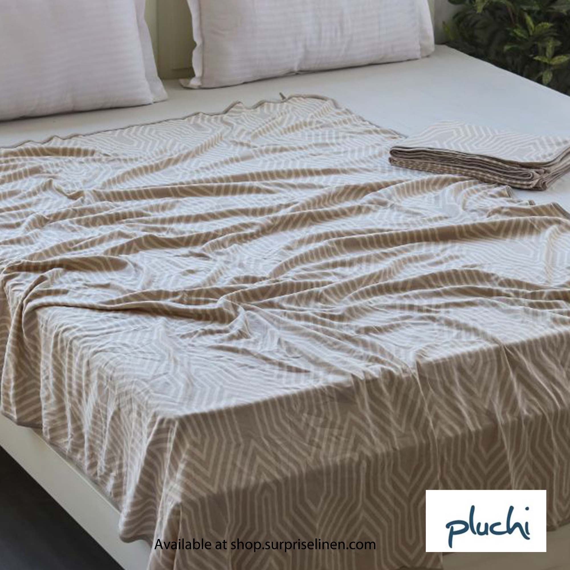 Pluchi - Graham Single Cotton Knitted Ac Blanket for Round the Year Use Set of 2 Pcs (Light Beige)