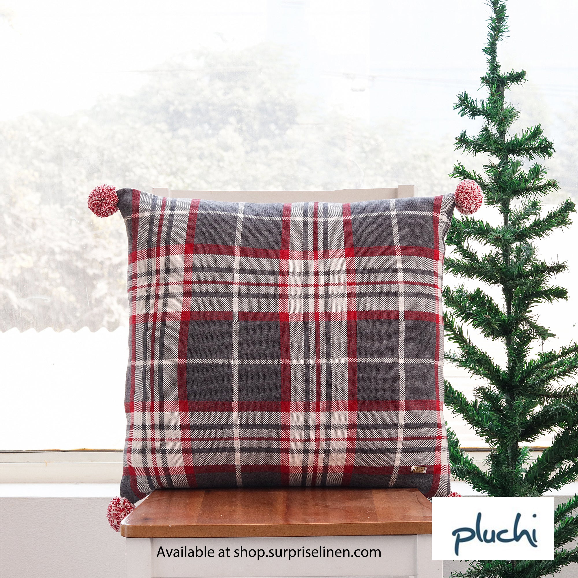 Pluchi - Tartan Plaid Cotton Knitted Decorative Cushion Cover (Multicolor)