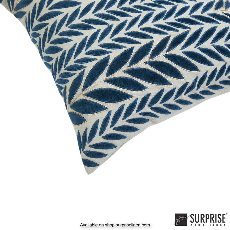 Surprise Home - Leaf Applique 45 x 45 cms Designer Cushion Cover (Blue)