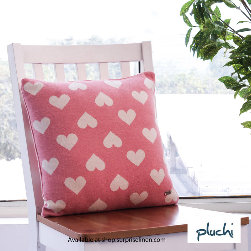 Pluchi - All Over Hearts Cotton Knitted Cushion Cover (Baby Pink)