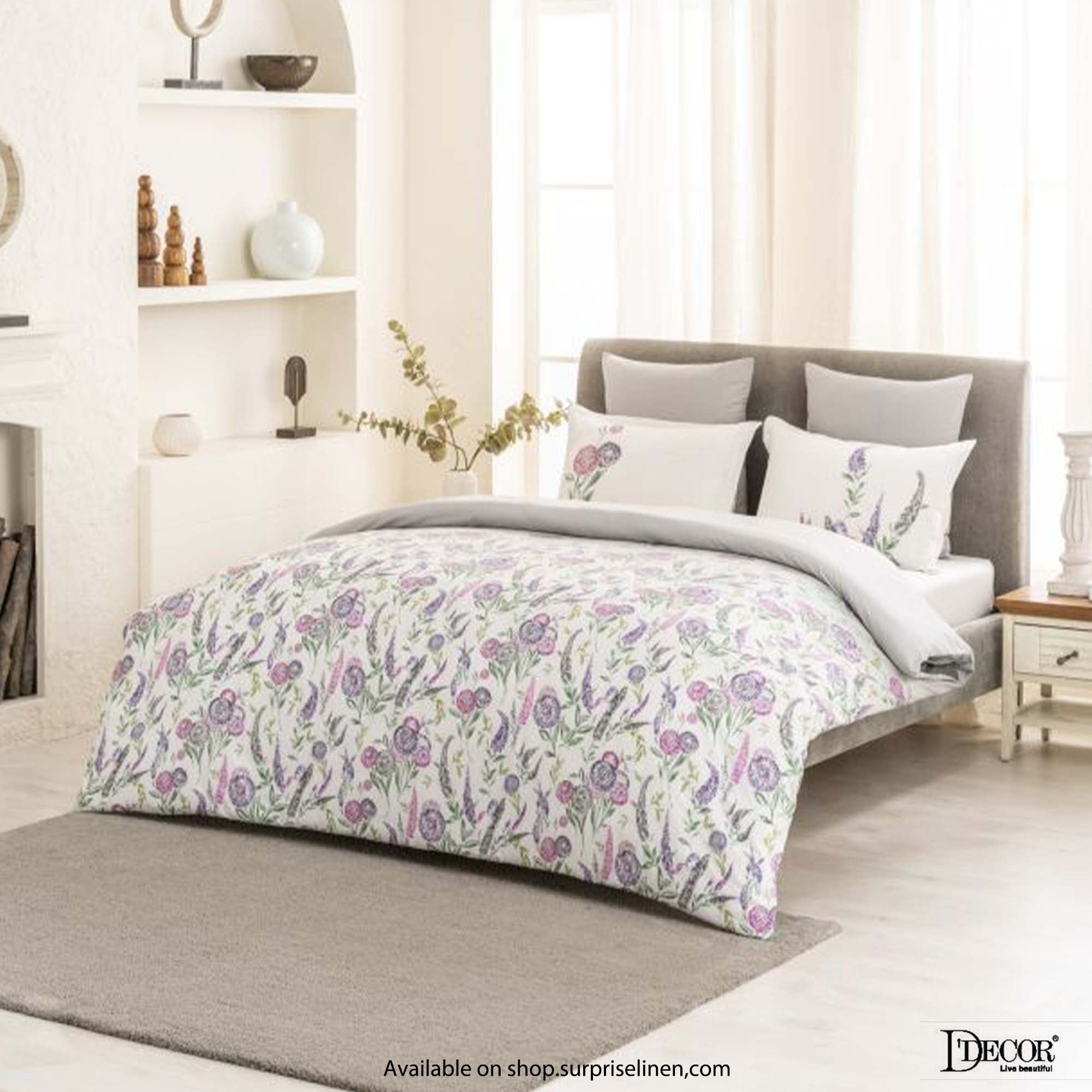 D'Decor - Elemental Collection 100% Cotton Queen Size 3 Pcs Bedsheet Set (Winter Bloom)