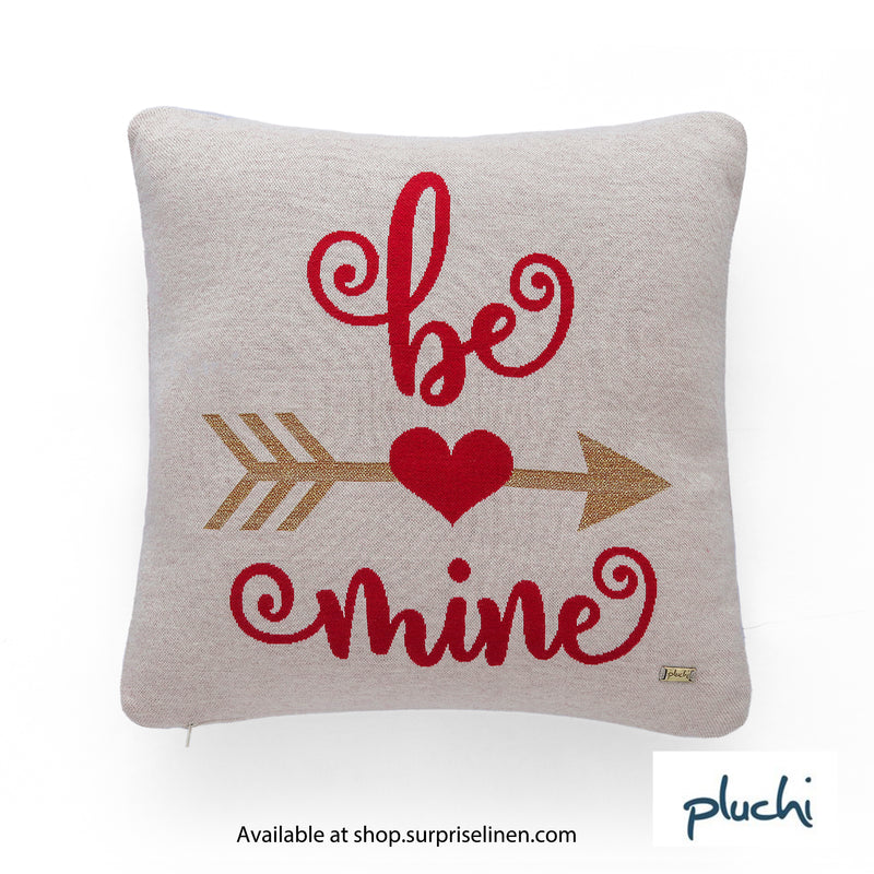 Pluchi - Be Mine Cotton Knitted Cushion Cover (Natural & Red Color)