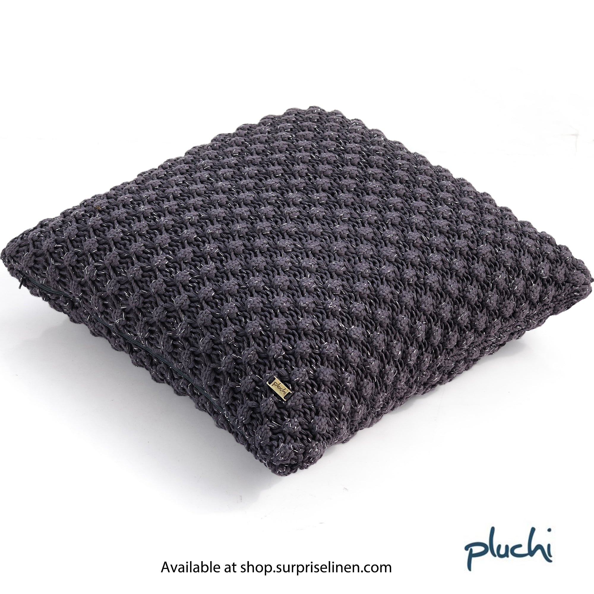 Pluchi - Popcorn Cotton Knitted Cushion Cover (Dark Grey)