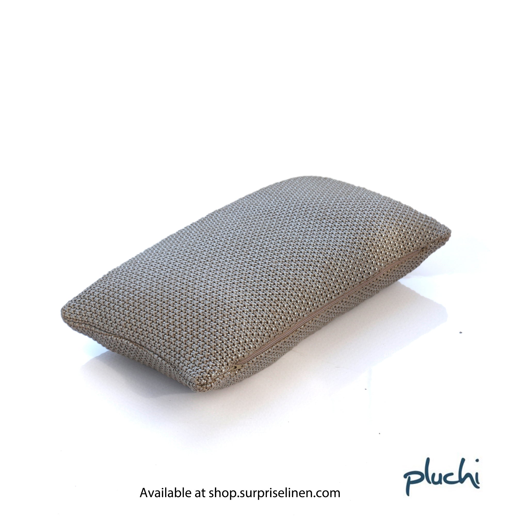 Pluchi - Moss Knit Foil Print Knitted Cotton Cushion Cover (Stone & Silver)