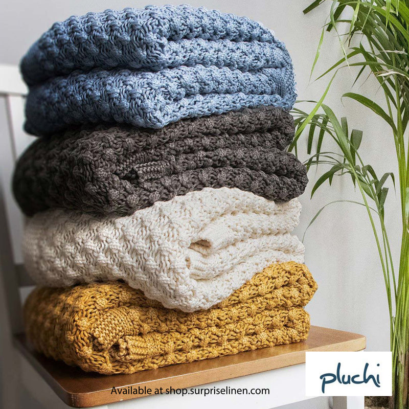 Pluchi - Popcorn Chunky Cotton Knitted Throw /Blanket  For Round The Year Use (Natural)