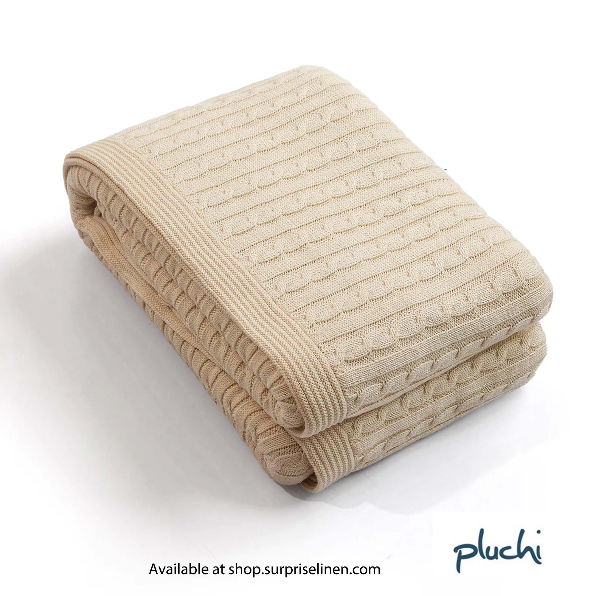 Pluchi - Cable Knit Cotton Knitted AC blanket / Dohar for Round the Year Use (Natural)