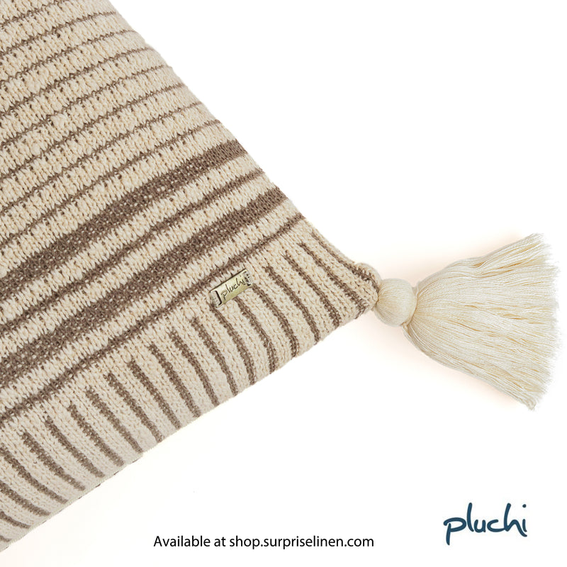 Pluchi - Stripe Square Cotton Knitted Cushion Cover (Warm Grey)