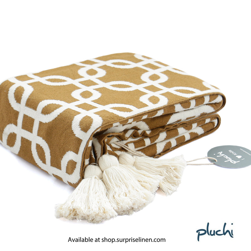 Pluchi - Stroke100% Cotton Knitted All Season AC Throw Blanket (Bronze & Natural)