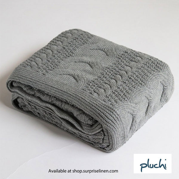 Pluchi - Classical  throw Cotton Knitted Throw /Blanket  for Round the Year Use (Grey)