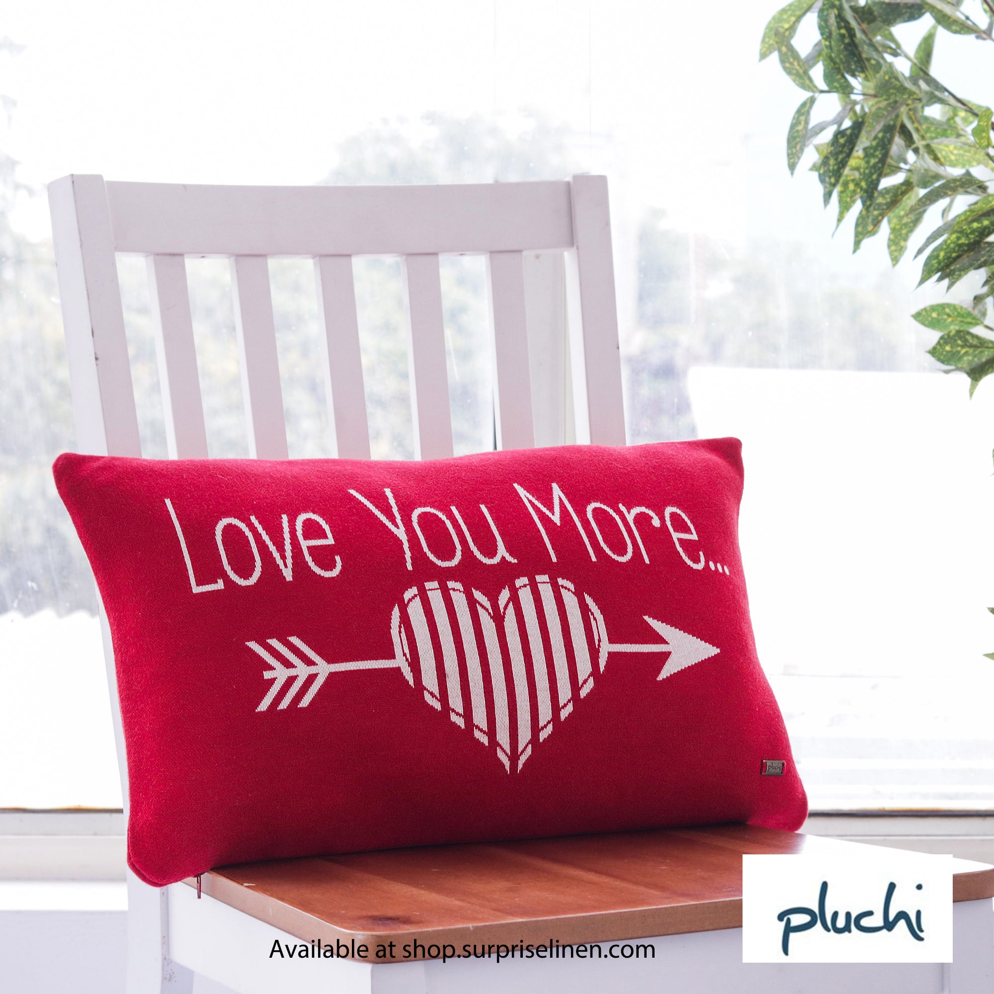 Pluchi - Love You More Cotton Knitted Cushion Cover (Red & Natural)