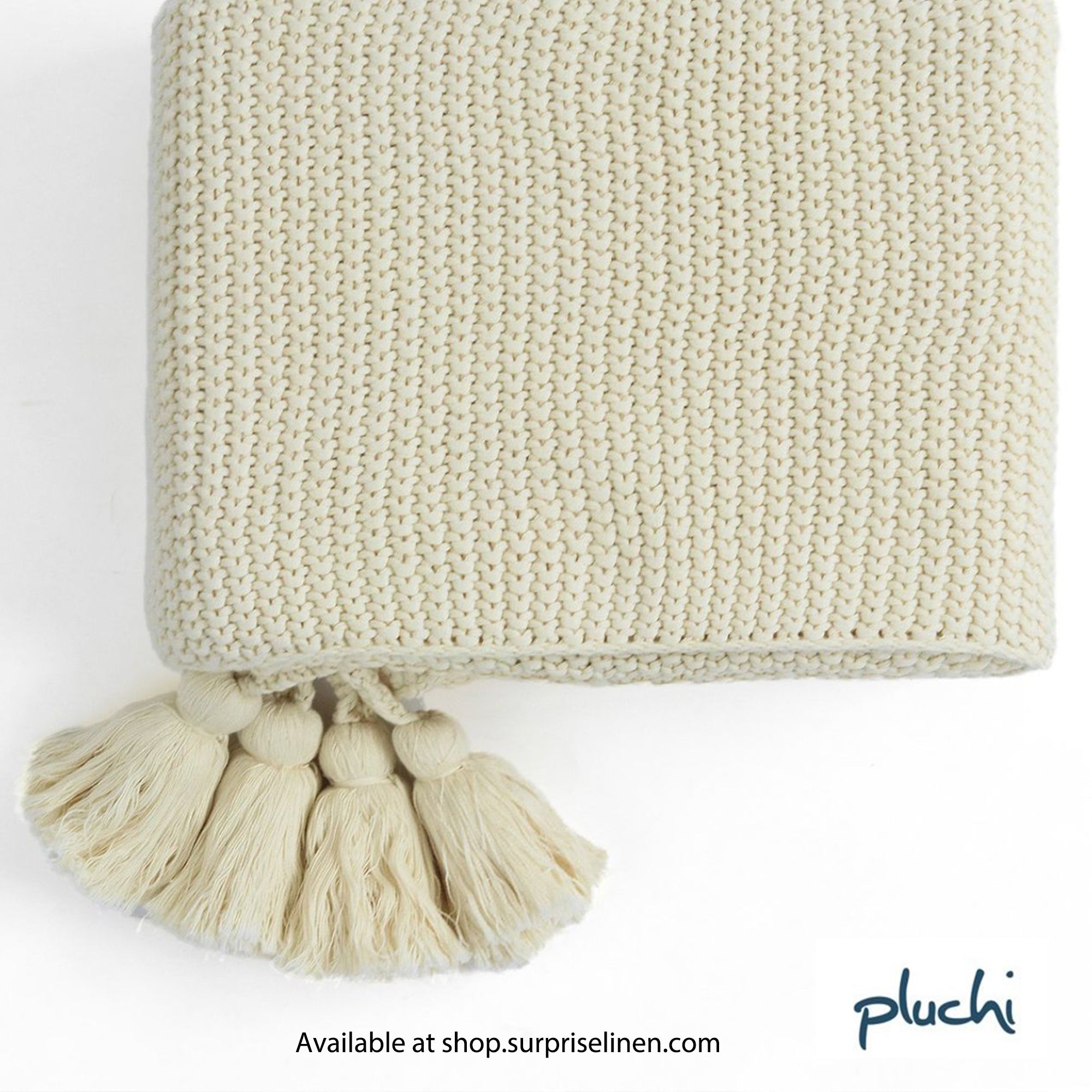 Pluchi - Seed Stitch Chunky Knit Cotton Knitted Throw / Blanket  for Round the Year Use (Cream)