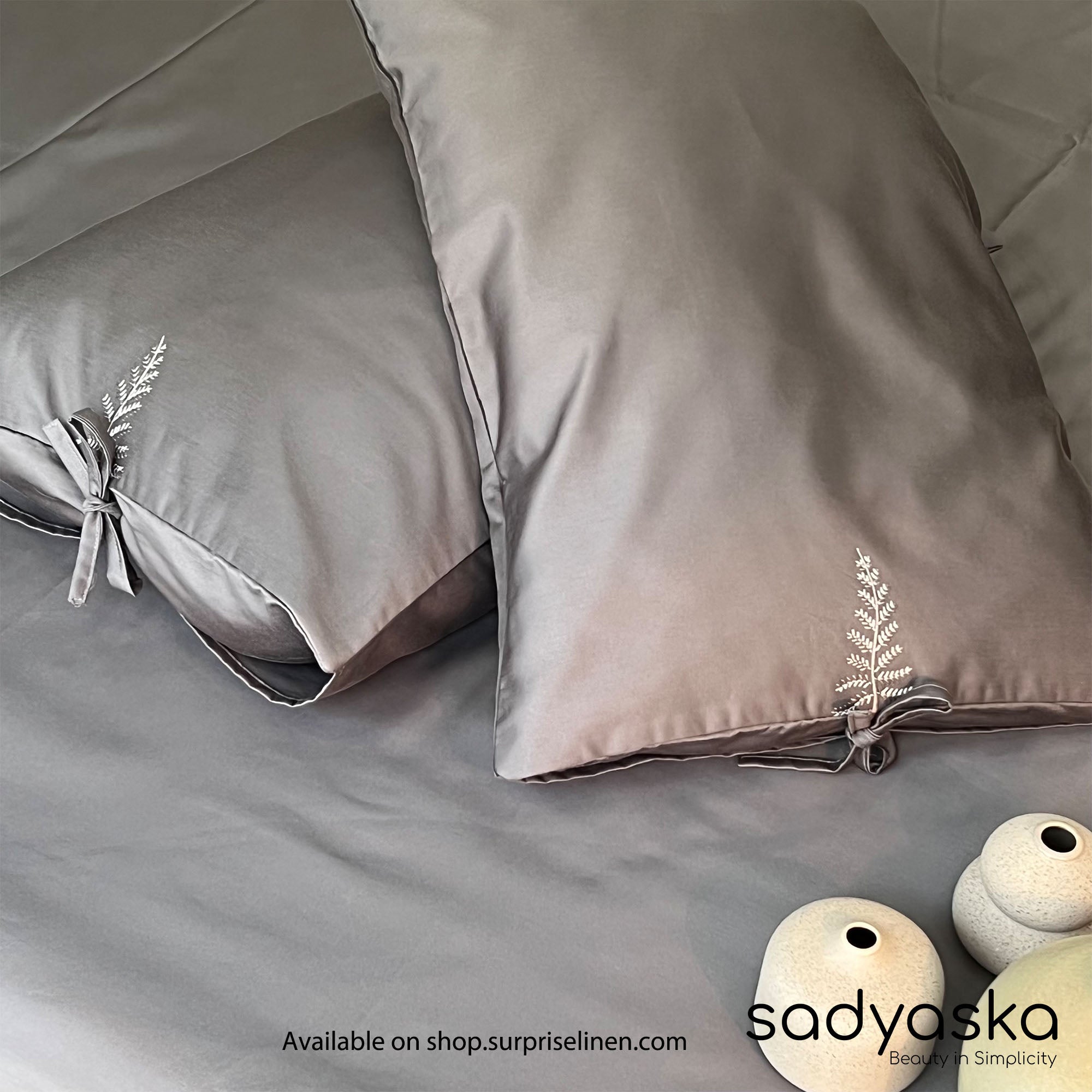 Sadyaska - 1000 TC Italian Cotton Collection Fern Bedsheet Set (Titanium Grey)