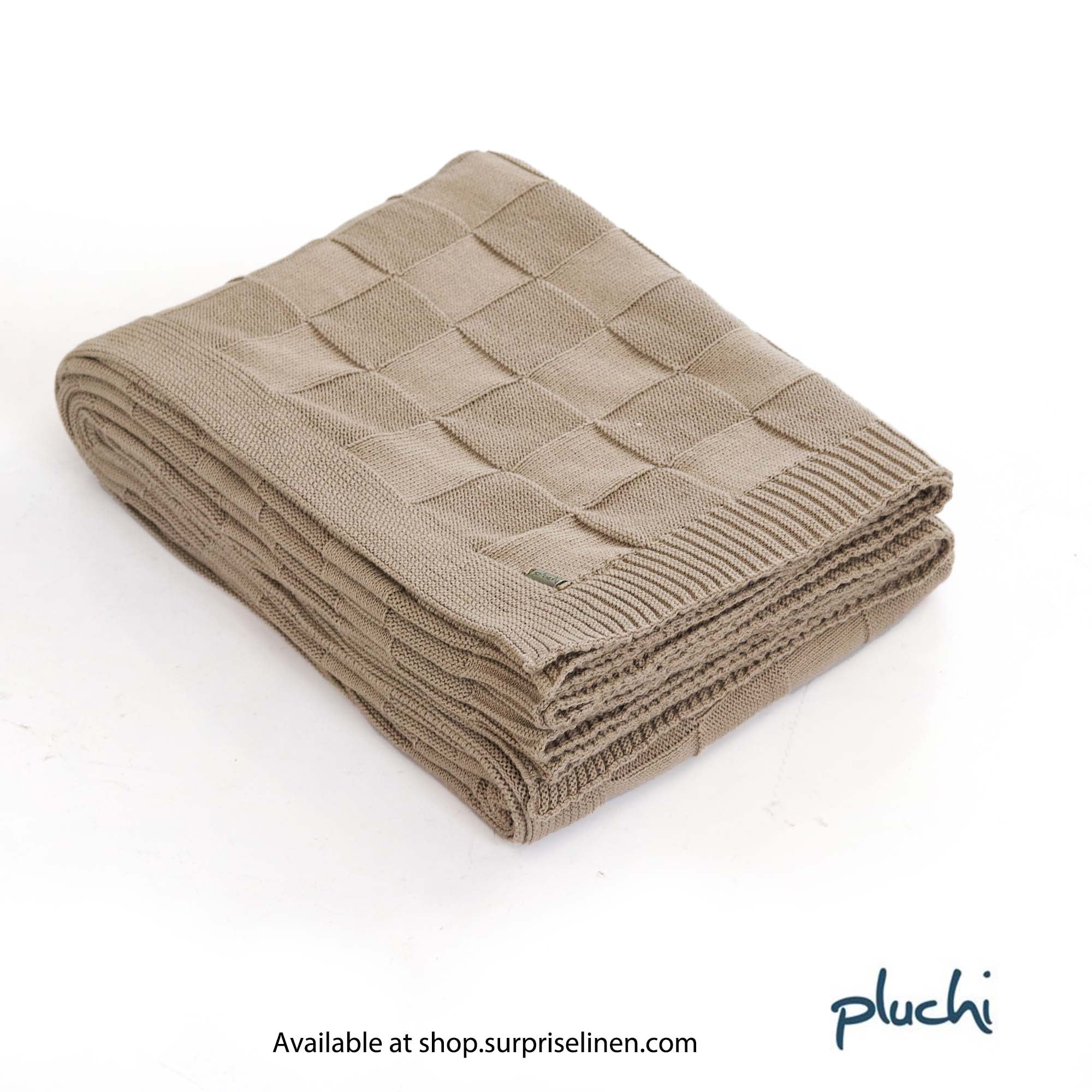 Pluchi - Square Checks 100% Cotton Knitted AC Blanket / Dohar for Round the Year Use (Stone)