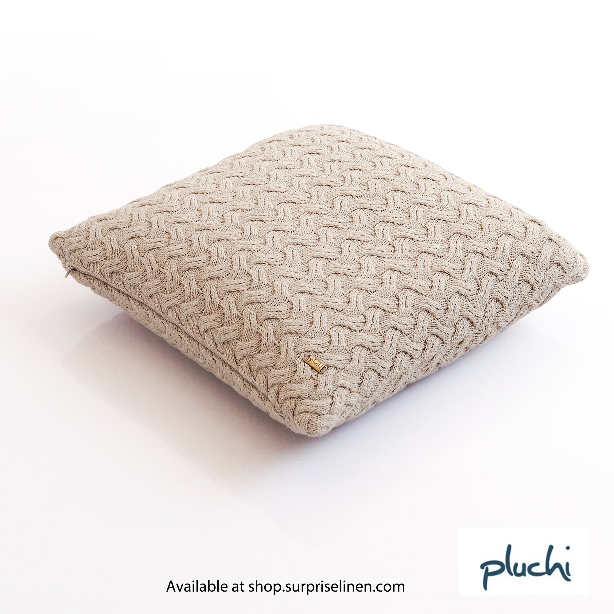 Pluchi - Criss Cross Cotton Knitted Cushion Cover (Soft Grey)