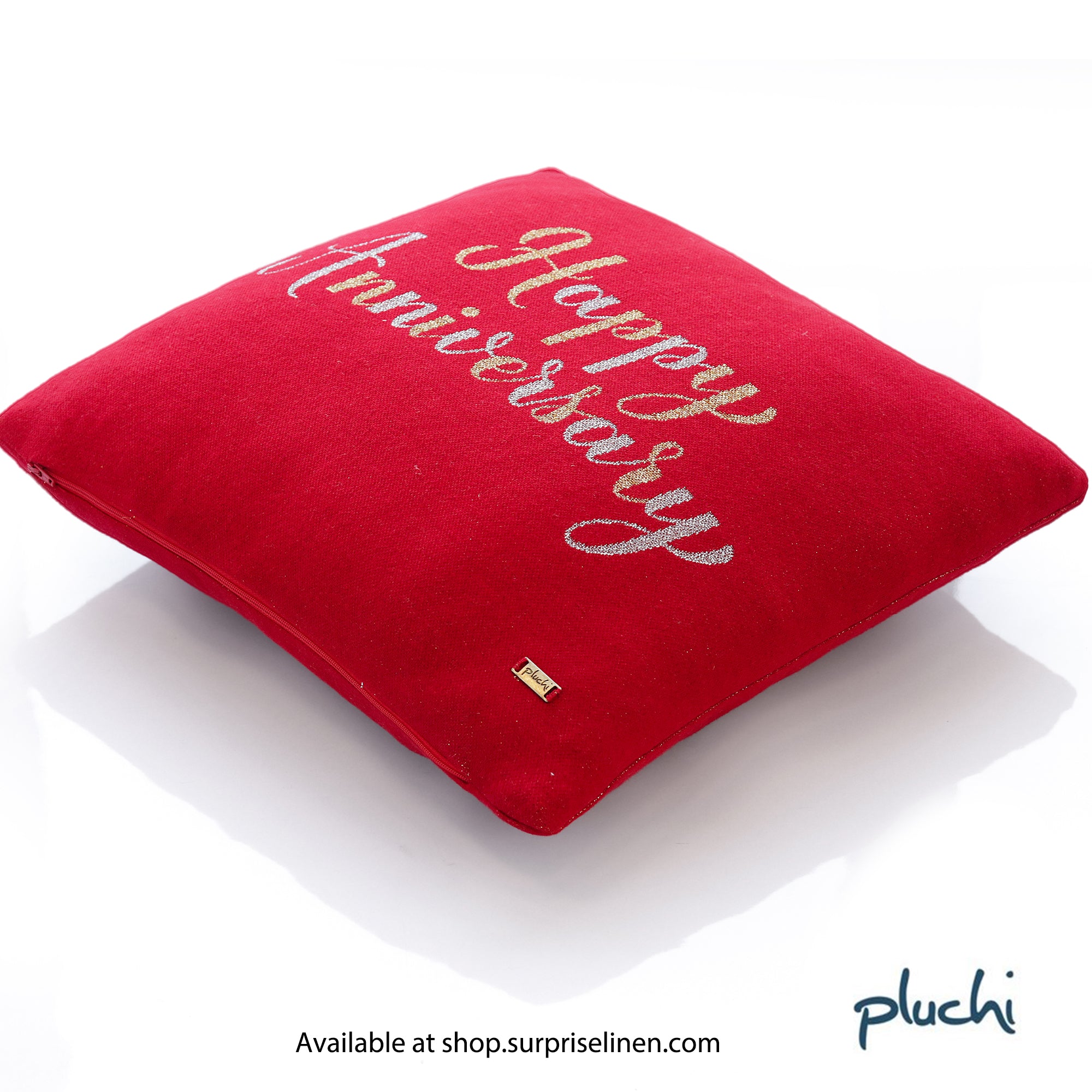 Pluchi - Happy Anniversary Cotton Knitted Cushion Cover (Red)