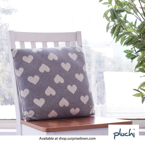 Pluchi - All Over Hearts Cotton Knitted Cushion Cover (Light Grey)