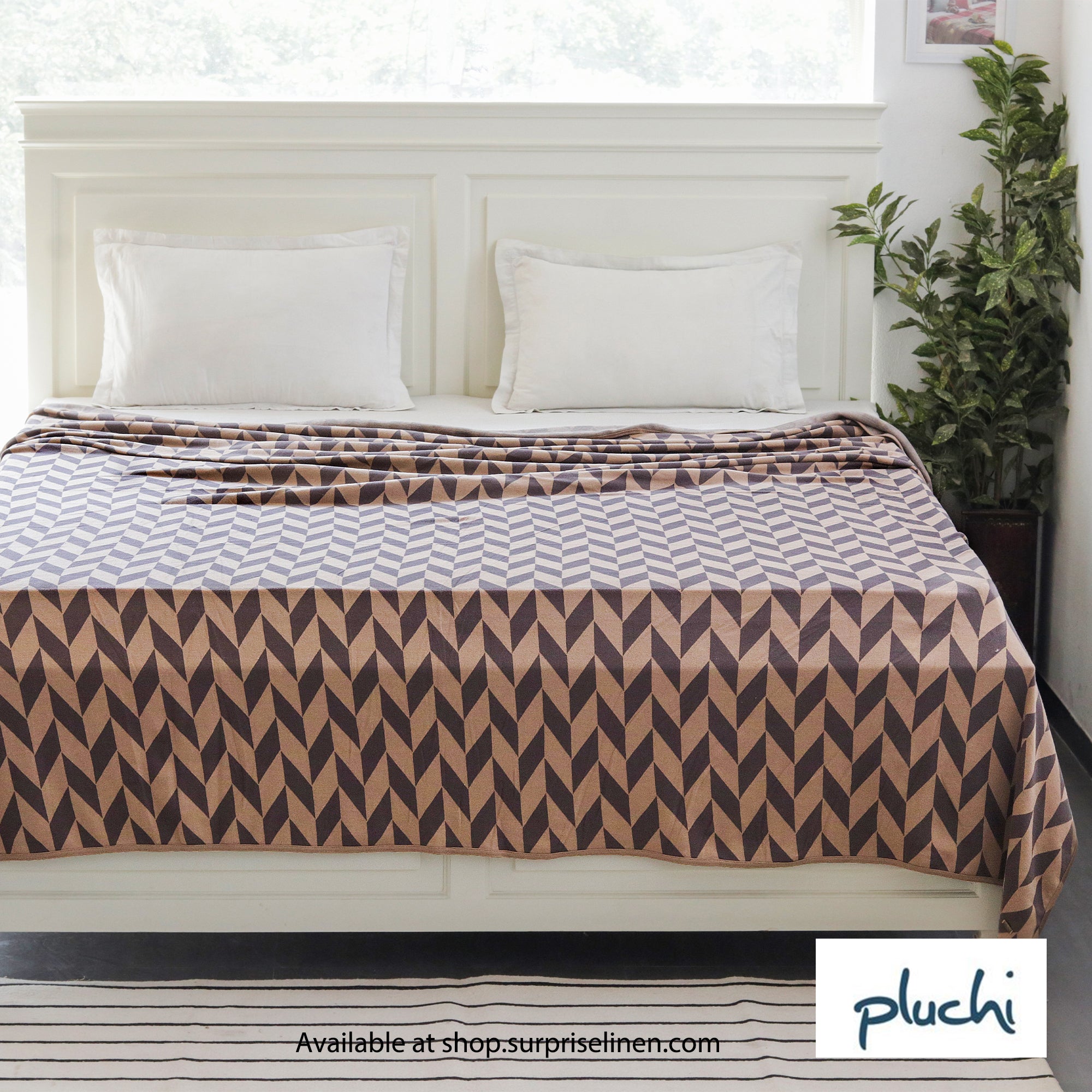 Pluchi - Garroway Cotton Knitted King Size Double Bed Ac Blanket (Brown)