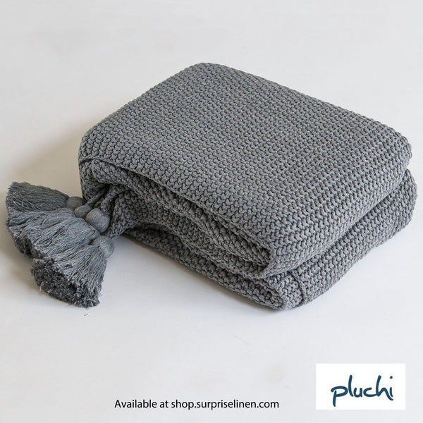 Pluchi - Seed Stitch Chunky Knit Cotton Knitted Throw /Blanket  for Round the Year Use (Light Grey)