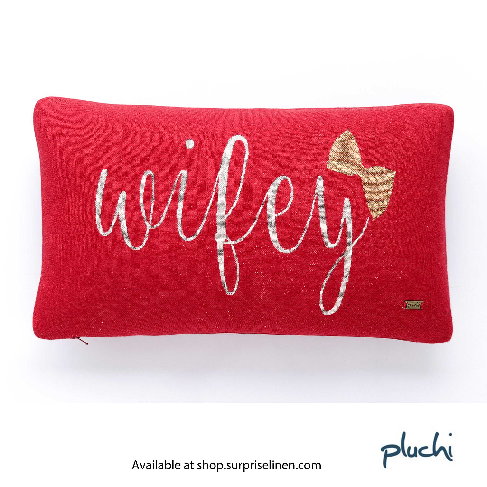 Pluchi - Wifey Cotton Knitted Cushion Cover (Red)