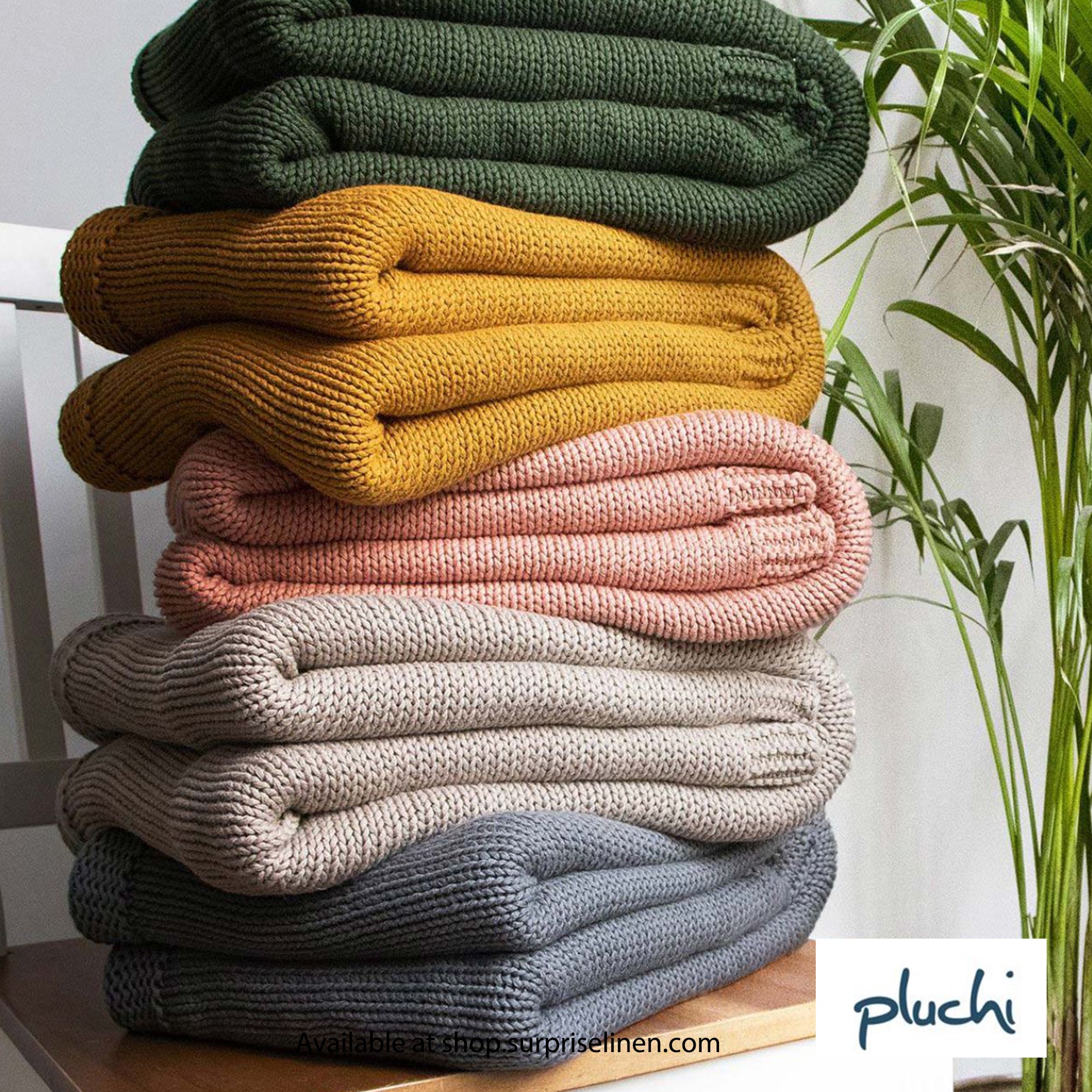 Pluchi - Jersey Chunky Knit Cotton Knitted Throw /Blanket  For Round The Year Use (Mustard)