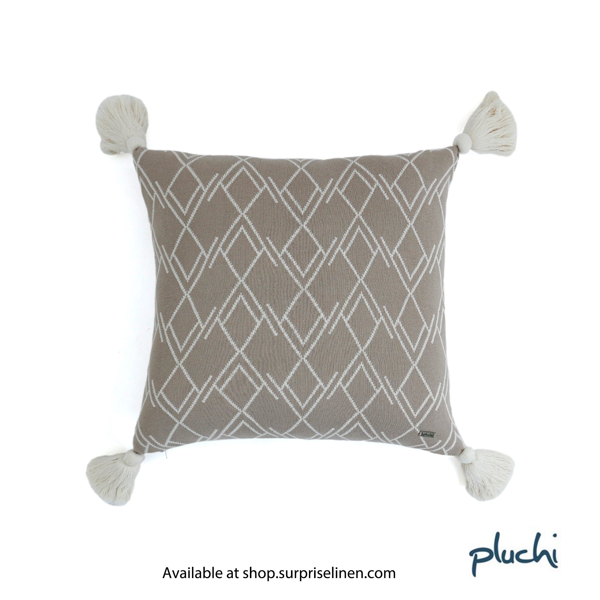 Pluchi - Gianna Cotton Knitted Decorative Cushion Cover (Stone)