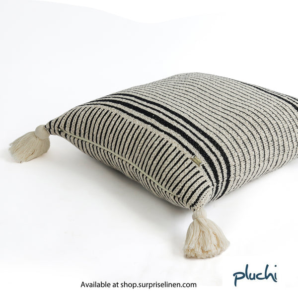 Pluchi - Stripe Square Cotton Knitted Cushion Cover (Black)