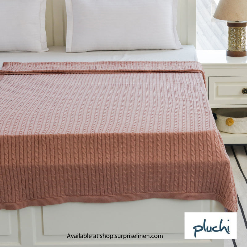Pluchi - Cable Knit Pale Pink 100% Cotton Knitted AC Blanket For Round The Year Use (Pink)