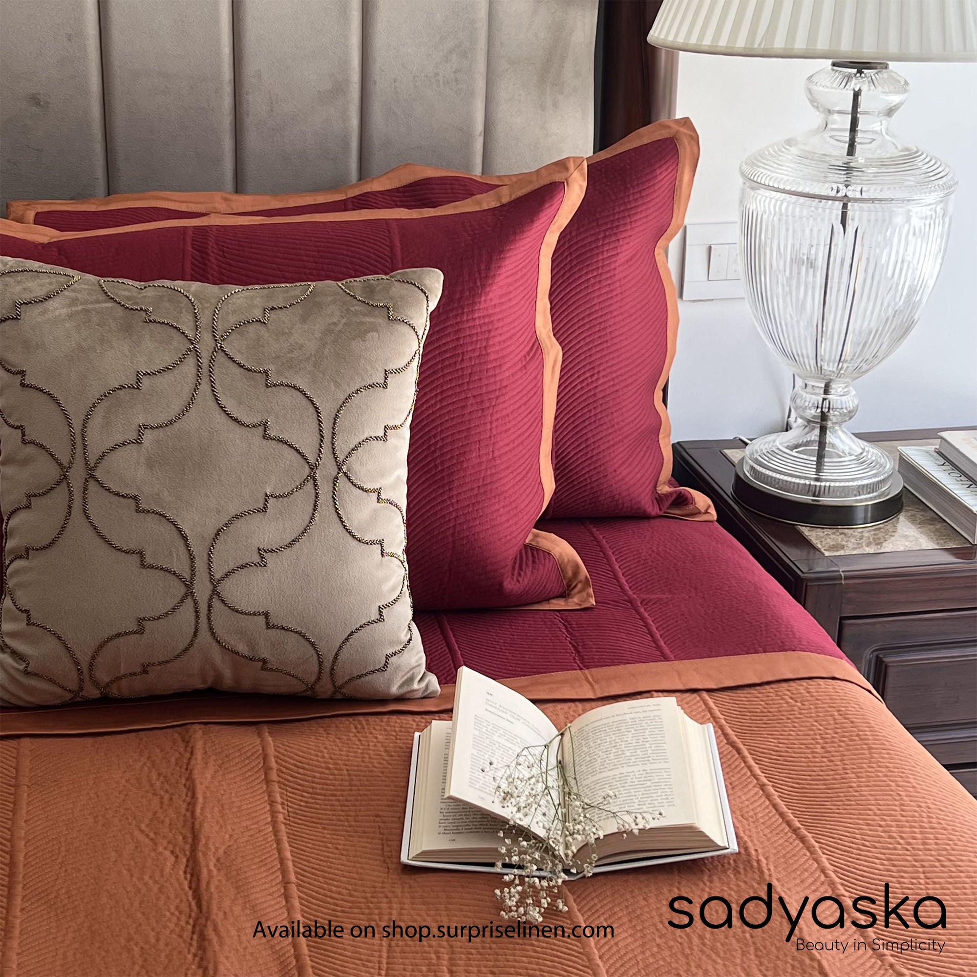 Sadyaska - Connoisseurs Collection Rosette Bedcover Set (Maroon)